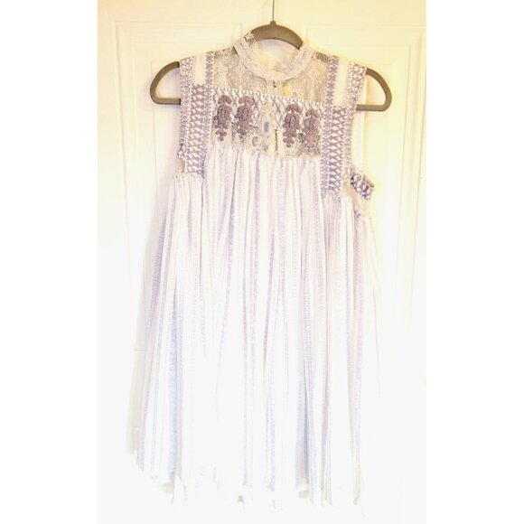 Free People Shift Dress M Ivory Lavender Embroidered Penny Georgette Babylon - Picture 1 of 8